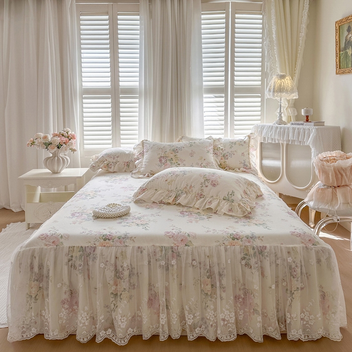 瑞宝 2026新款全棉印花床裙三件套床裙被套单品系列 拉菲庄园