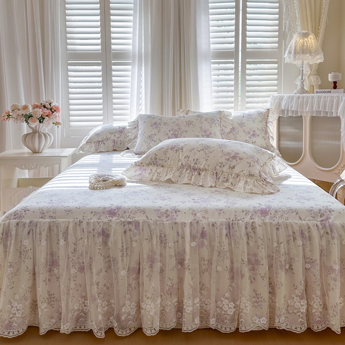 91家纺网 家纺一手货源 找家纺 瑞宝 2026新款全棉印花床裙三件套床裙被套单品系列 花蕾紫