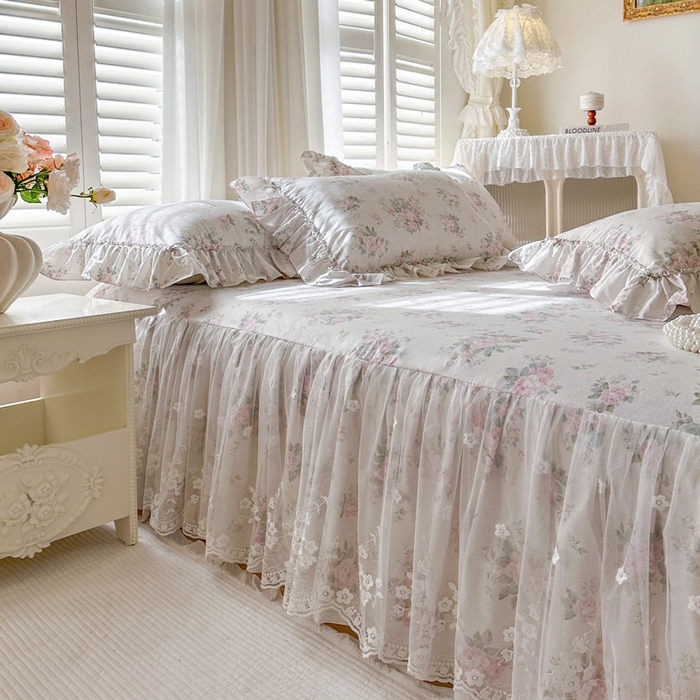 91家纺网 家纺一手货源 找家纺 瑞宝 2026新款全棉印花床裙三件套床裙被套单品系列 漫步花庭