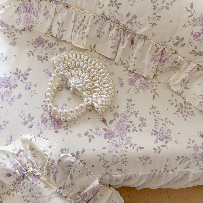 91家纺网 家纺一手货源 找家纺 瑞宝 2026新款全棉印花床裙三件套床裙被套单品系列 花蕾紫