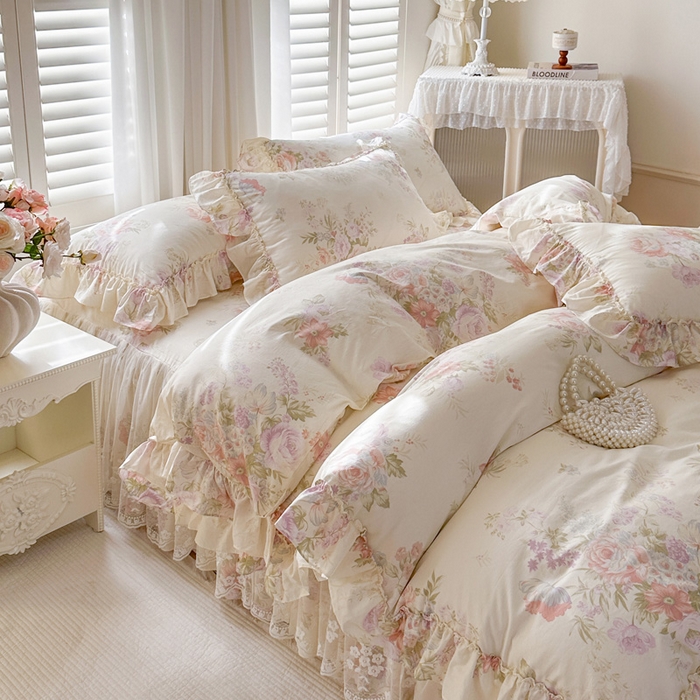 91家纺网 家纺一手货源 找家纺 瑞宝 2026新款全棉印花床裙三件套床裙被套单品系列 美林意境