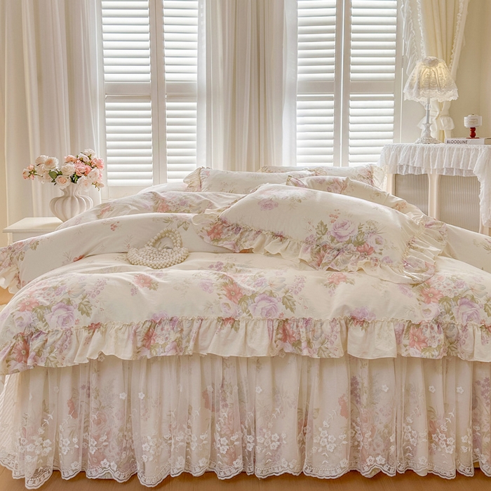 91家纺网 家纺一手货源 找家纺 瑞宝 2026新款全棉印花床裙三件套床裙被套单品系列 美林意境