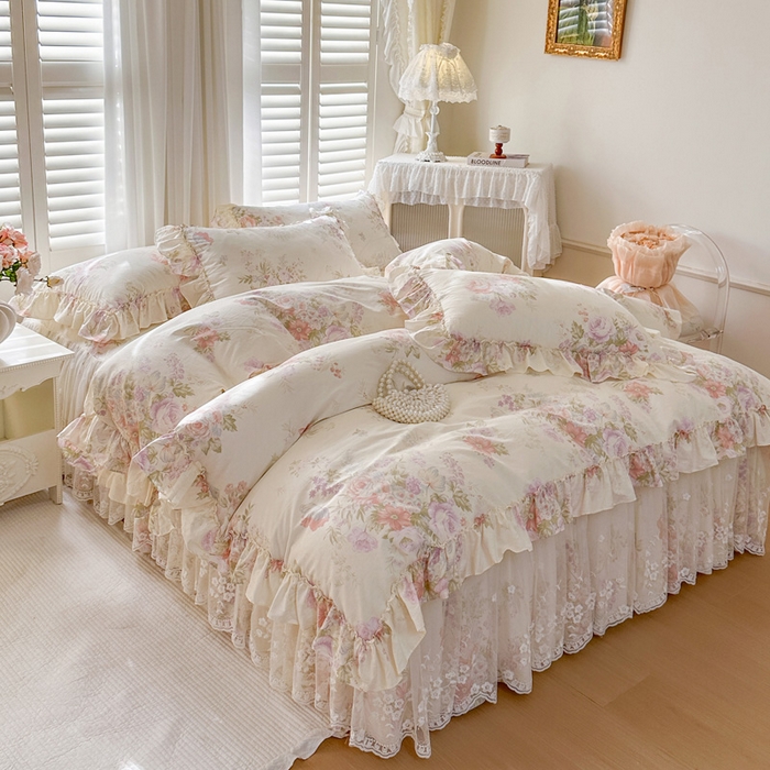 91家纺网 家纺一手货源 找家纺 瑞宝 2026新款全棉印花床裙三件套床裙被套单品系列 美林意境