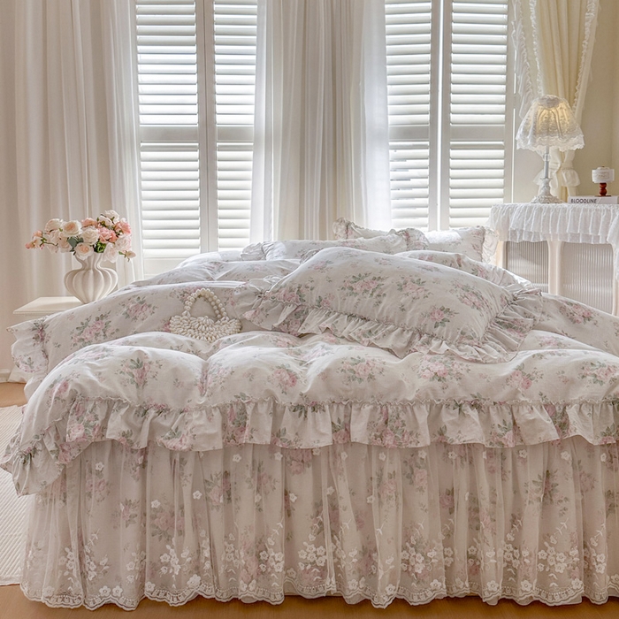 91家纺网 家纺一手货源 找家纺 瑞宝 2026新款全棉印花床裙三件套床裙被套单品系列 漫步花庭