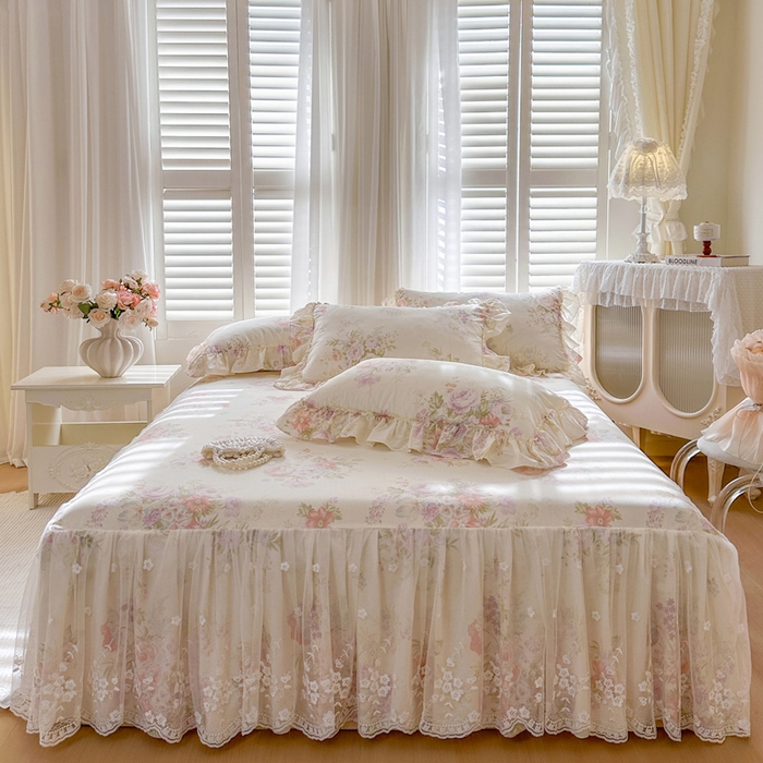 瑞宝 2026新款全棉印花床裙三件套床裙被套单品系列 美林意境