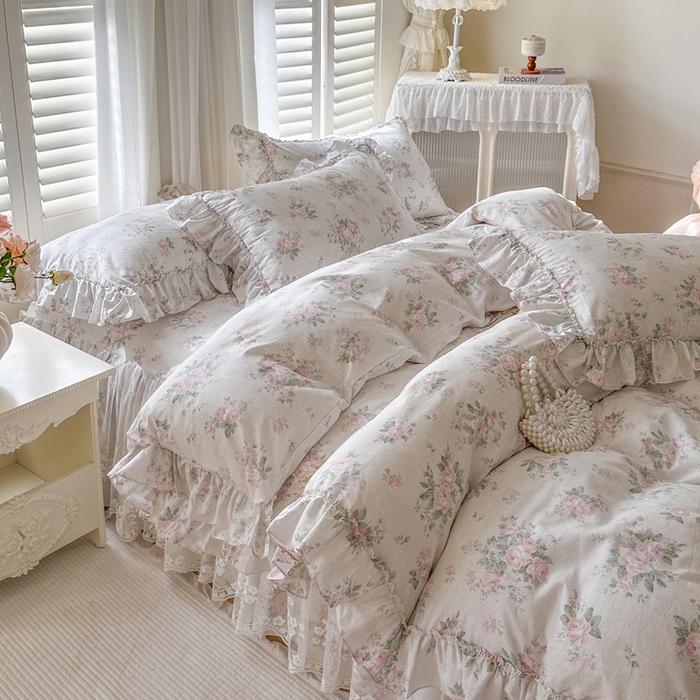 91家纺网 家纺一手货源 找家纺 瑞宝 2026新款全棉印花床裙三件套床裙被套单品系列 漫步花庭