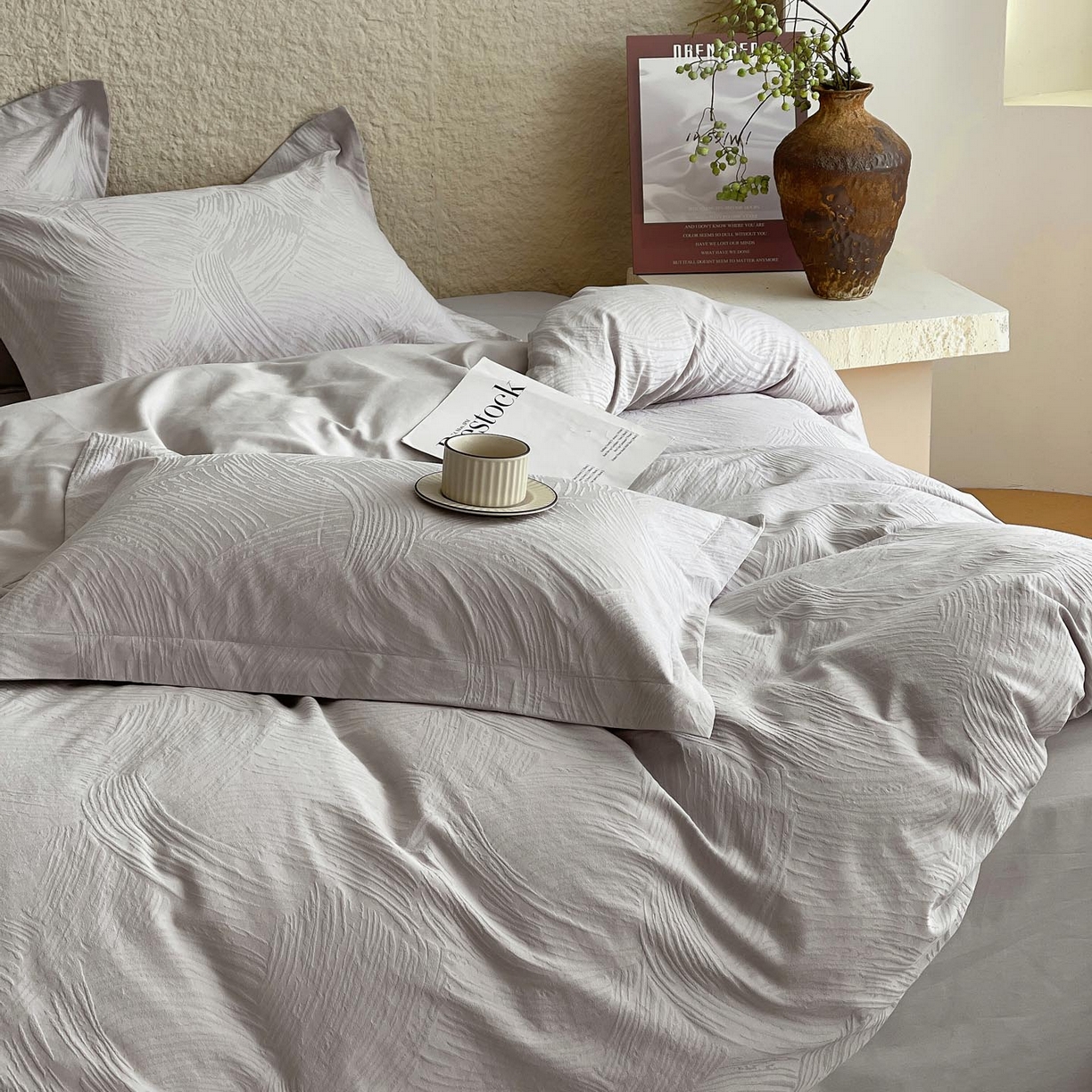 91家纺网 家纺一手货源 找家纺 （总）麦田家纺 2026新款A类全棉亮面浮雕提花四件套