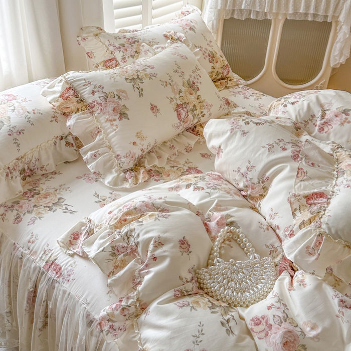 91家纺网 家纺一手货源 找家纺 瑞宝 2026新款全棉印花床裙三件套床裙被套单品系列 花时