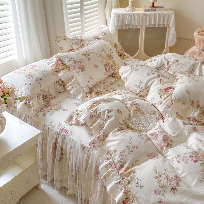 91家纺网 家纺一手货源 找家纺 瑞宝 2026新款全棉印花床裙三件套床裙被套单品系列 花时