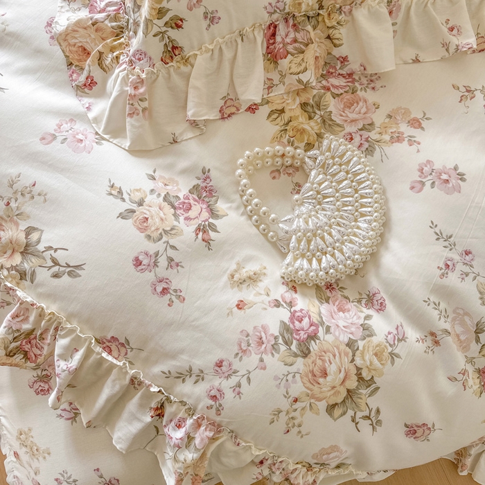 91家纺网 家纺一手货源 找家纺 瑞宝 2026新款全棉印花床裙三件套床裙被套单品系列 花时