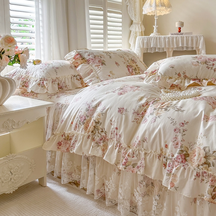 91家纺网 家纺一手货源 找家纺 瑞宝 2026新款全棉印花床裙三件套床裙被套单品系列 花时