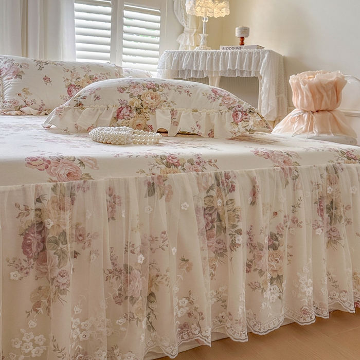 91家纺网 家纺一手货源 找家纺 瑞宝 2026新款全棉印花床裙三件套床裙被套单品系列 花时