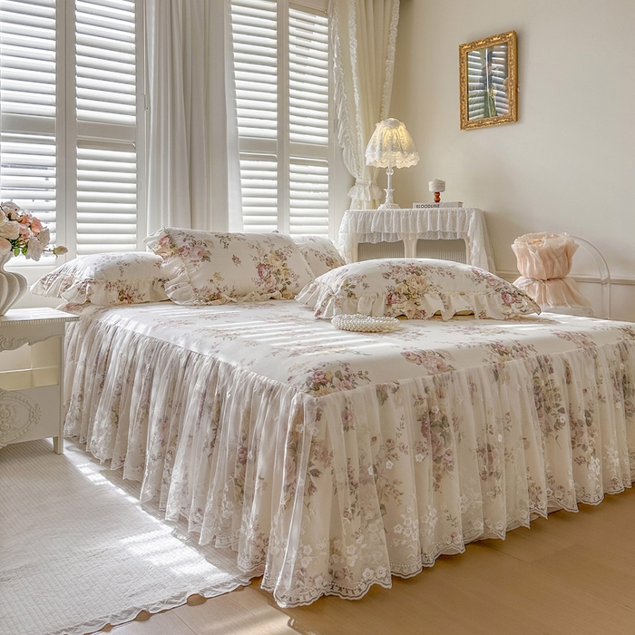 91家纺网 家纺一手货源 找家纺 瑞宝 2026新款全棉印花床裙三件套床裙被套单品系列 花时