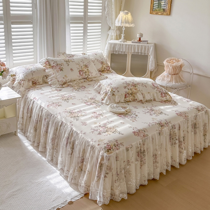 91家纺网 家纺一手货源 找家纺 瑞宝 2026新款全棉印花床裙三件套床裙被套单品系列 花时