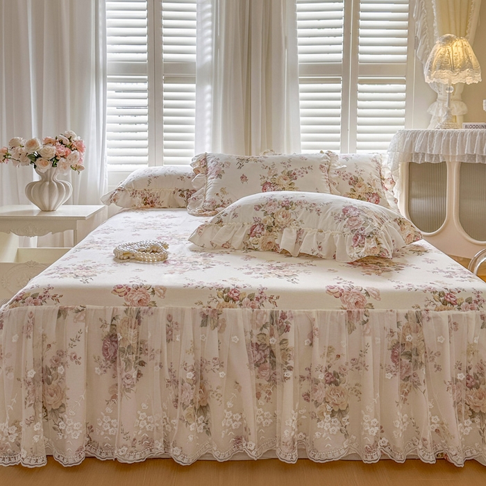 91家纺网 家纺一手货源 找家纺 瑞宝 2026新款全棉印花床裙三件套床裙被套单品系列 花时