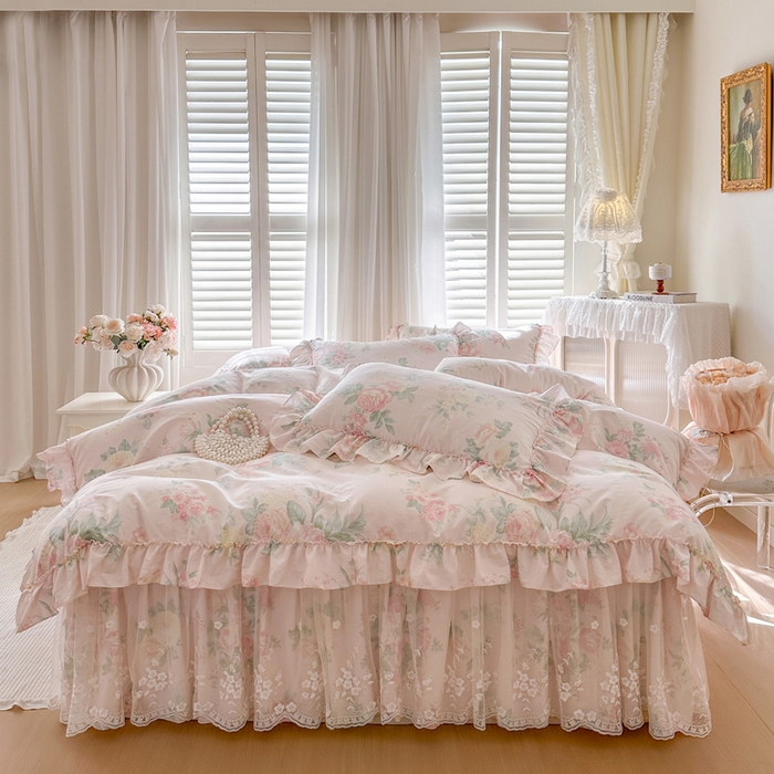 91家纺网 家纺一手货源 找家纺 瑞宝 2026新款全棉印花床裙三件套床裙被套单品系列 那年花开