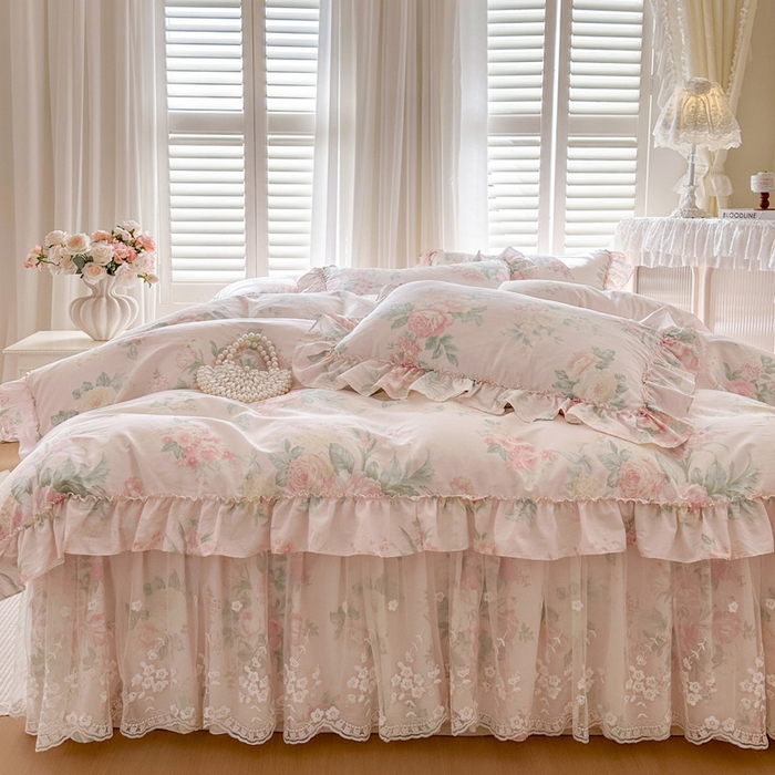 91家纺网 家纺一手货源 找家纺 瑞宝 2026新款全棉印花床裙三件套床裙被套单品系列 那年花开