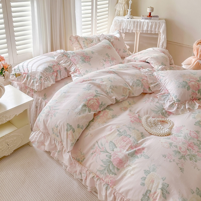 91家纺网 家纺一手货源 找家纺 瑞宝 2026新款全棉印花床裙三件套床裙被套单品系列 那年花开