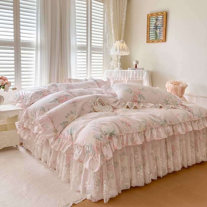 91家纺网 家纺一手货源 找家纺 瑞宝 2026新款全棉印花床裙三件套床裙被套单品系列 那年花开