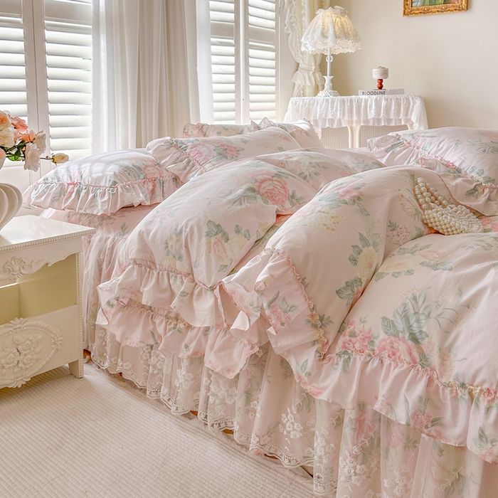 91家纺网 家纺一手货源 找家纺 瑞宝 2026新款全棉印花床裙三件套床裙被套单品系列 那年花开