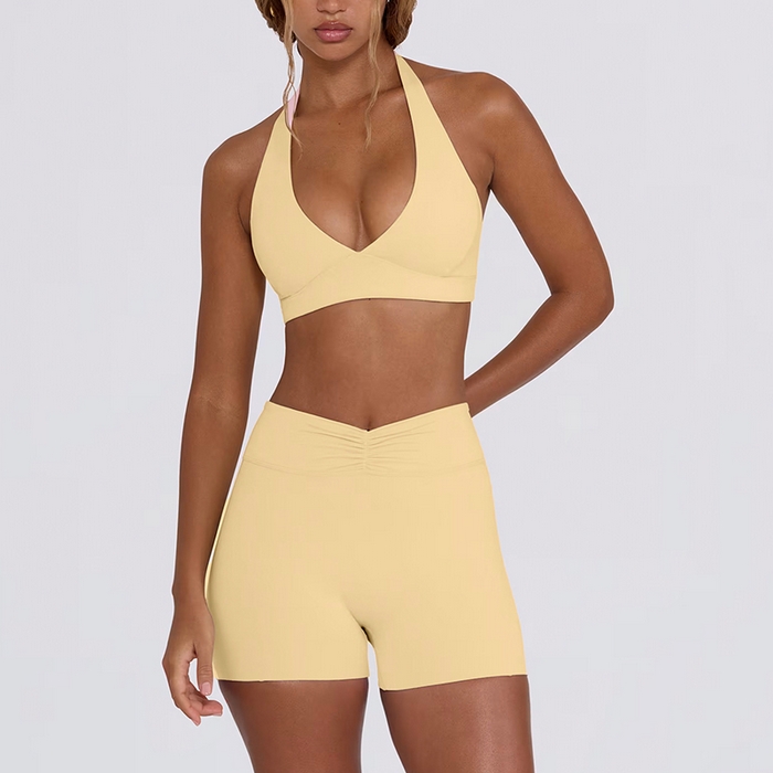 91家纺网 家纺一手货源 找家纺 （总）沐珩家纺 2026新款跨境提臀收腹显瘦胸垫跑步健身短裤挂脖运动内衣文胸瑜伽服套装