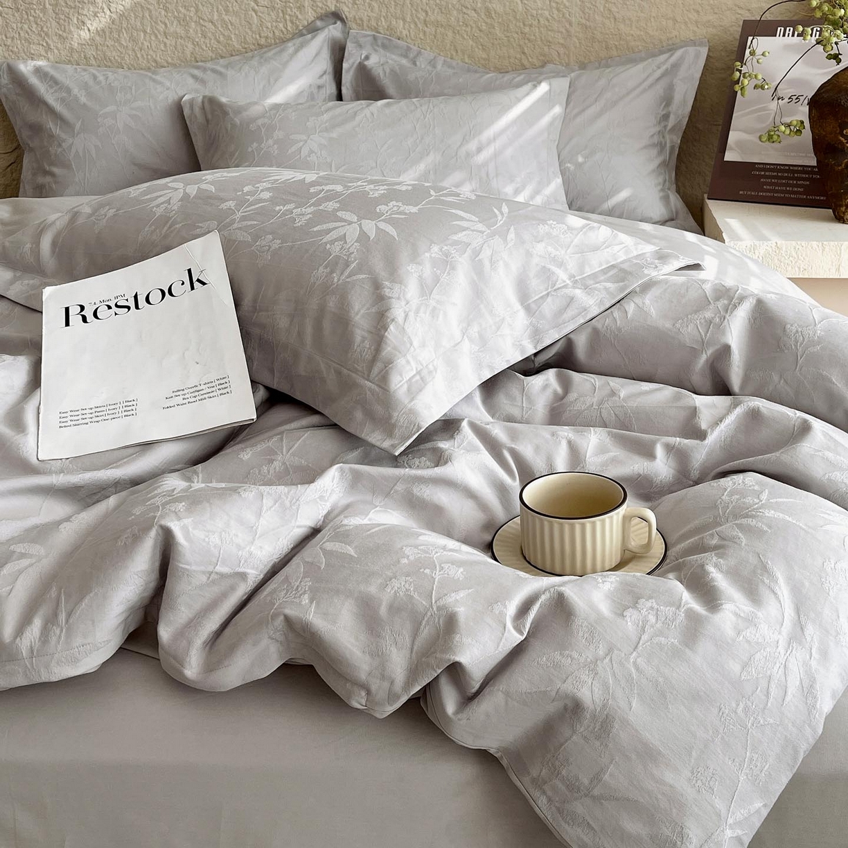 91家纺网 家纺一手货源 找家纺 麦田家纺 2026新款A类全棉亮面浮雕提花四件套 森语集-银灰