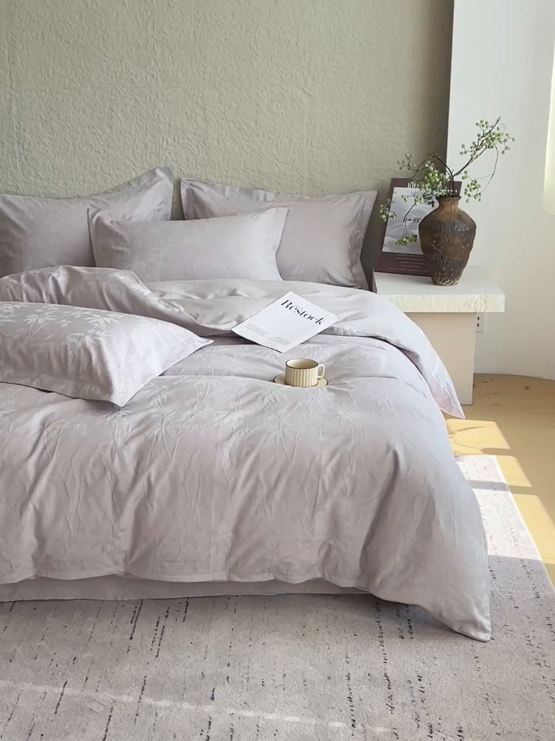 91家纺网 家纺一手货源 找家纺 麦田家纺 2026新款A类全棉亮面浮雕提花四件套 森语集-银灰