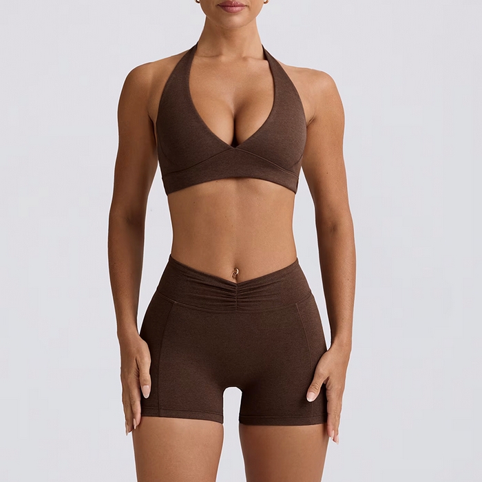 91家纺网 家纺一手货源 找家纺 （总）沐珩家纺 2026新款跨境提臀收腹显瘦胸垫跑步健身短裤挂脖运动内衣文胸瑜伽服套装