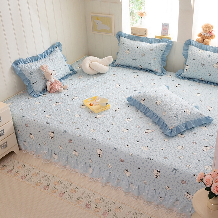 91家纺网 家纺一手货源 找家纺 美达家纺 2026新款A类全棉夹棉蕾丝花边榻榻米床垫大炕盖 豹纹猫咪