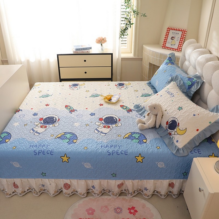 美达家纺 2026新款A类全棉夹棉蕾丝花边榻榻米床垫大炕盖 太空卫士