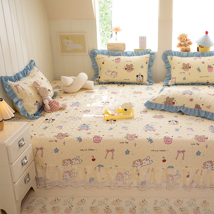 美达家纺 2026新款A类全棉夹棉蕾丝花边榻榻米床垫大炕盖 可爱颂