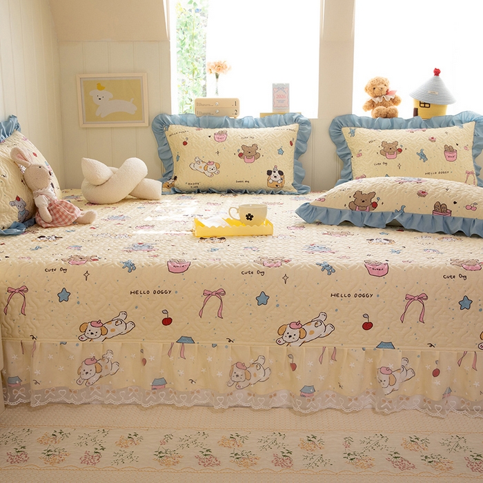 91家纺网 家纺一手货源 找家纺 美达家纺 2026新款A类全棉夹棉蕾丝花边榻榻米床垫大炕盖 可爱颂