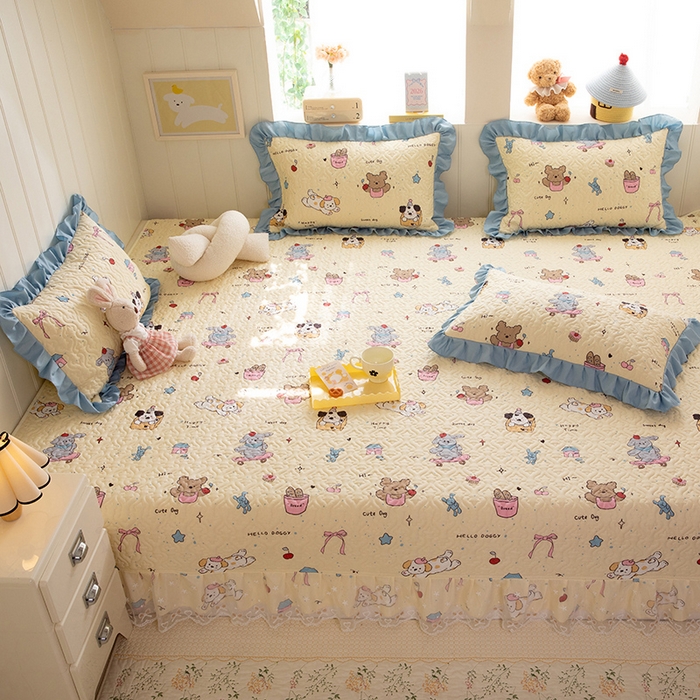 91家纺网 家纺一手货源 找家纺 美达家纺 2026新款A类全棉夹棉蕾丝花边榻榻米床垫大炕盖 可爱颂