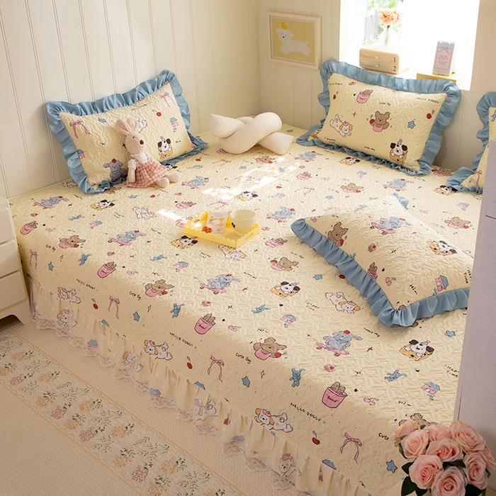 91家纺网 家纺一手货源 找家纺 美达家纺 2026新款A类全棉夹棉蕾丝花边榻榻米床垫大炕盖 可爱颂