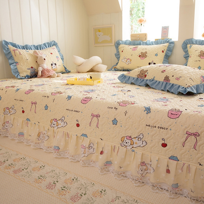 91家纺网 家纺一手货源 找家纺 美达家纺 2026新款A类全棉夹棉蕾丝花边榻榻米床垫大炕盖 可爱颂