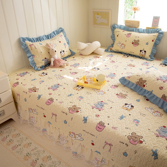 91家纺网 家纺一手货源 找家纺 美达家纺 2026新款A类全棉夹棉蕾丝花边榻榻米床垫大炕盖 可爱颂