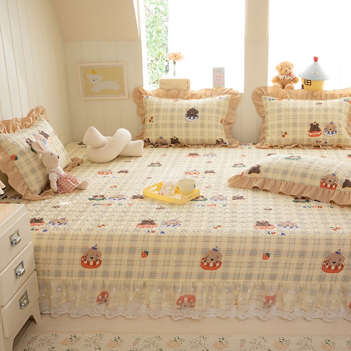 美达家纺 2026新款A类全棉夹棉蕾丝花边榻榻米床垫大炕盖 萌趣时光