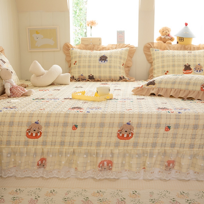 91家纺网 家纺一手货源 找家纺 美达家纺 2026新款A类全棉夹棉蕾丝花边榻榻米床垫大炕盖 萌趣时光