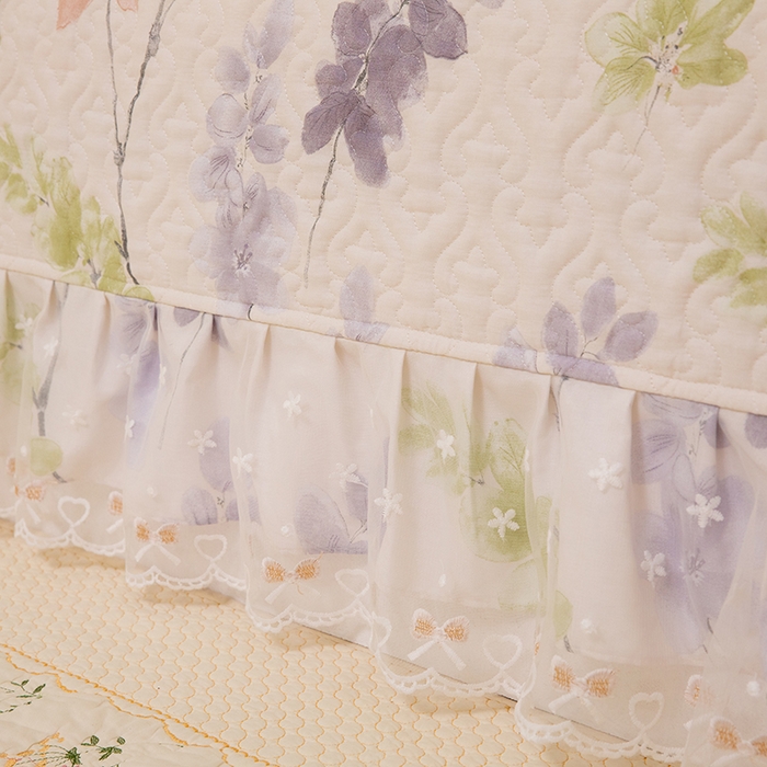 91家纺网 家纺一手货源 找家纺 美达家纺 2026新款A类全棉夹棉蕾丝花边榻榻米床垫大炕盖 栖川-紫