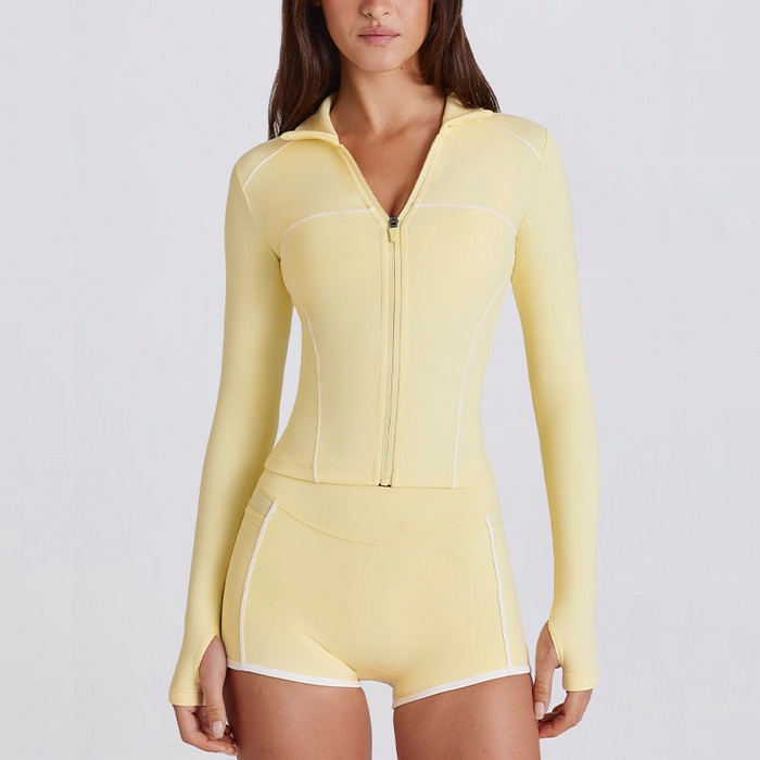 91家纺网 家纺一手货源 找家纺 （总）沐珩家纺 2026新款跨境新款速干瑜伽服长袖运动时尚健美修身上衣拉链防晒衣透气外套