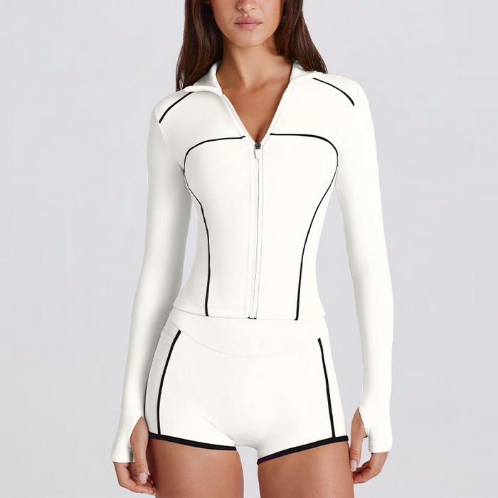 91家纺网 家纺一手货源 找家纺 （总）沐珩家纺 2026新款跨境新款速干瑜伽服长袖运动时尚健美修身上衣拉链防晒衣透气外套