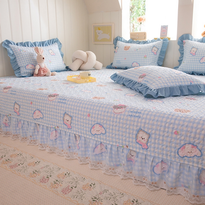 91家纺网 家纺一手货源 找家纺 美达家纺 2026新款A类全棉夹棉蕾丝花边榻榻米床垫大炕盖 甜蜜小狗