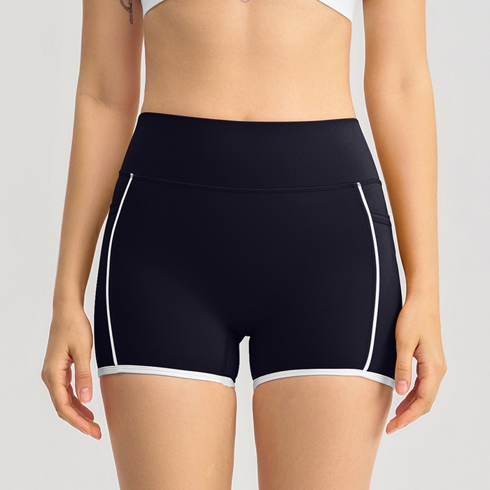 91家纺网 家纺一手货源 找家纺 （总）沐珩家纺 2026新款跨境假两件撞色白条跑步健身短裤V领挂脖运动内衣文胸瑜伽服套装