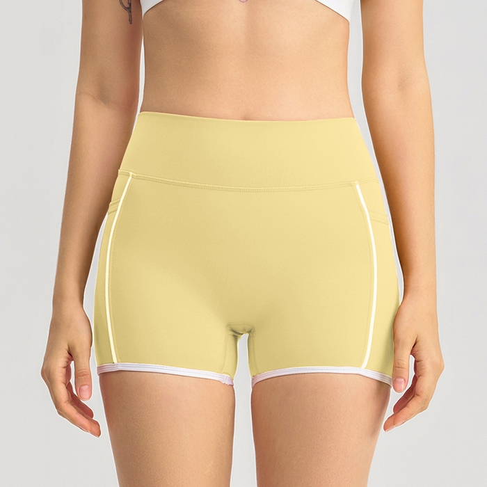 91家纺网 家纺一手货源 找家纺 （总）沐珩家纺 2026新款跨境假两件撞色白条跑步健身短裤V领挂脖运动内衣文胸瑜伽服套装