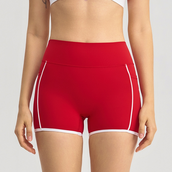 91家纺网 家纺一手货源 找家纺 （总）沐珩家纺 2026新款跨境假两件撞色白条跑步健身短裤V领挂脖运动内衣文胸瑜伽服套装