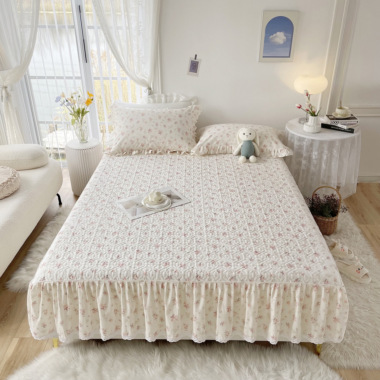 91家纺网 家纺一手货源 找家纺 （总）忘忧草 2026新款13372全棉夹棉款床笠式床裙