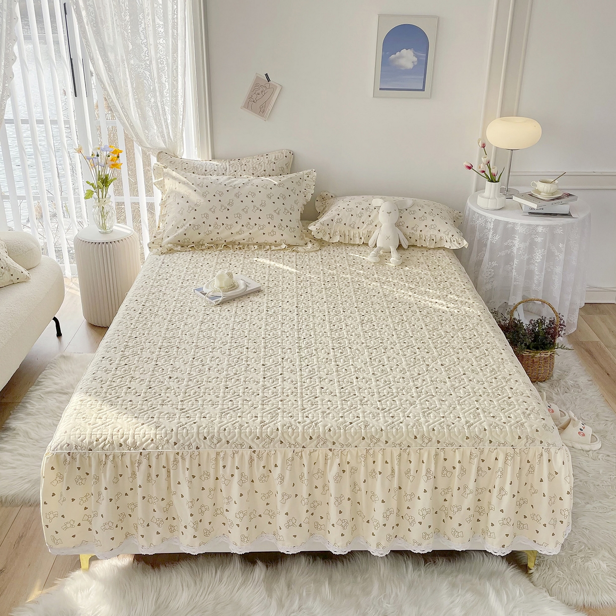 91家纺网 家纺一手货源 找家纺 （总）忘忧草 2026新款13372全棉夹棉款床笠式床裙