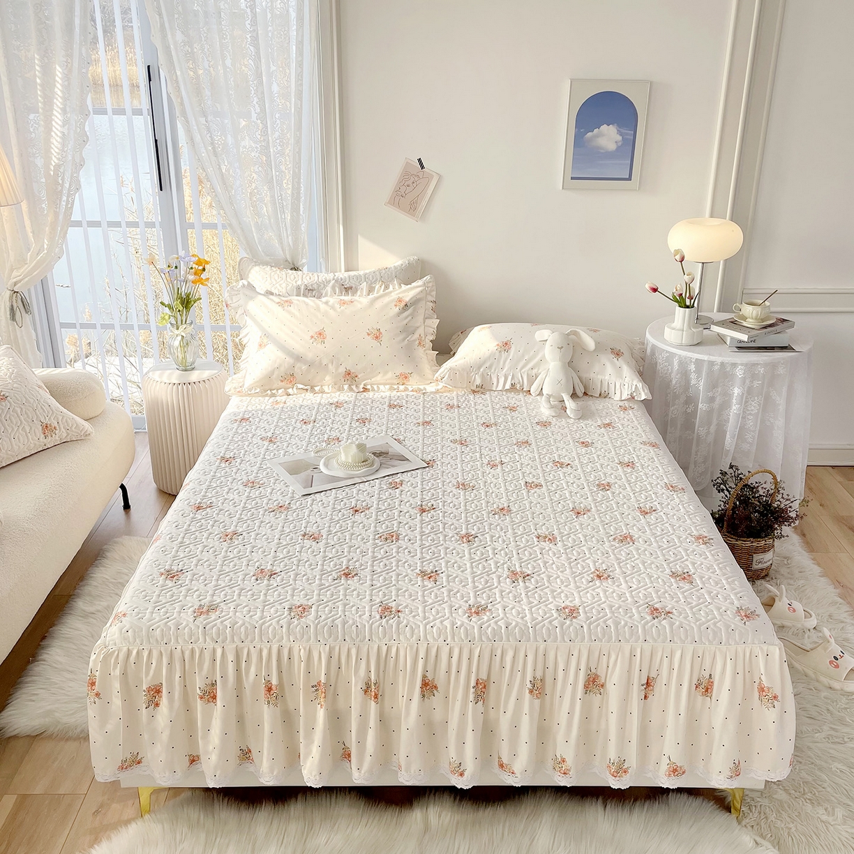 91家纺网 家纺一手货源 找家纺 （总）忘忧草 2026新款13372全棉夹棉款床笠式床裙