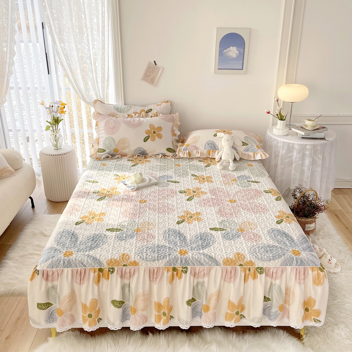 91家纺网 家纺一手货源 找家纺 （总）忘忧草 2026新款13372全棉夹棉款床笠式床裙