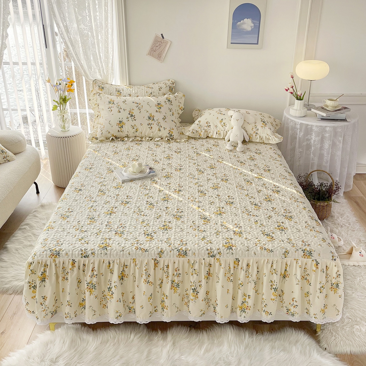 91家纺网 家纺一手货源 找家纺 （总）忘忧草 2026新款13372全棉夹棉款床笠式床裙